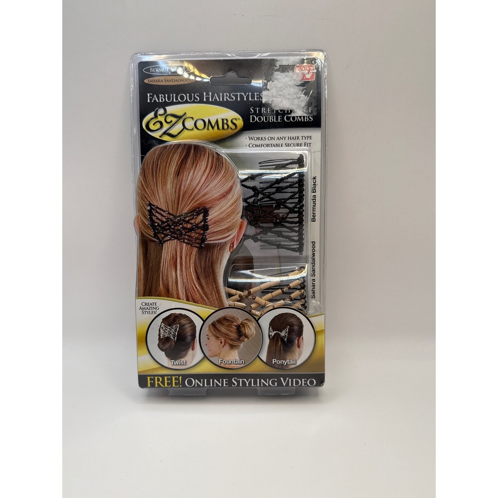EZ Combs Stretchable Double Hair Combs 2 Pack Bermuda Black Sahara Sandalwood